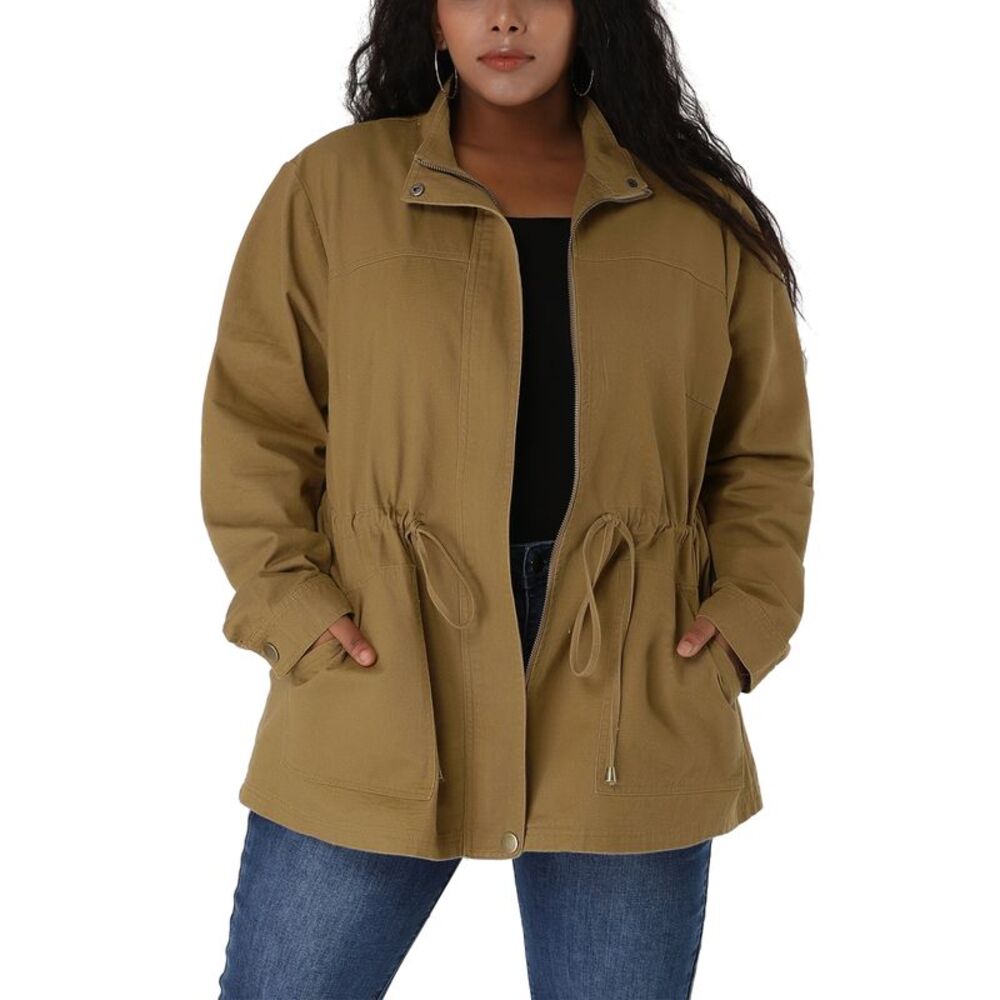 Women's Plus Size Jackets Lightweight Anorak Drawstring Utility Khaki
